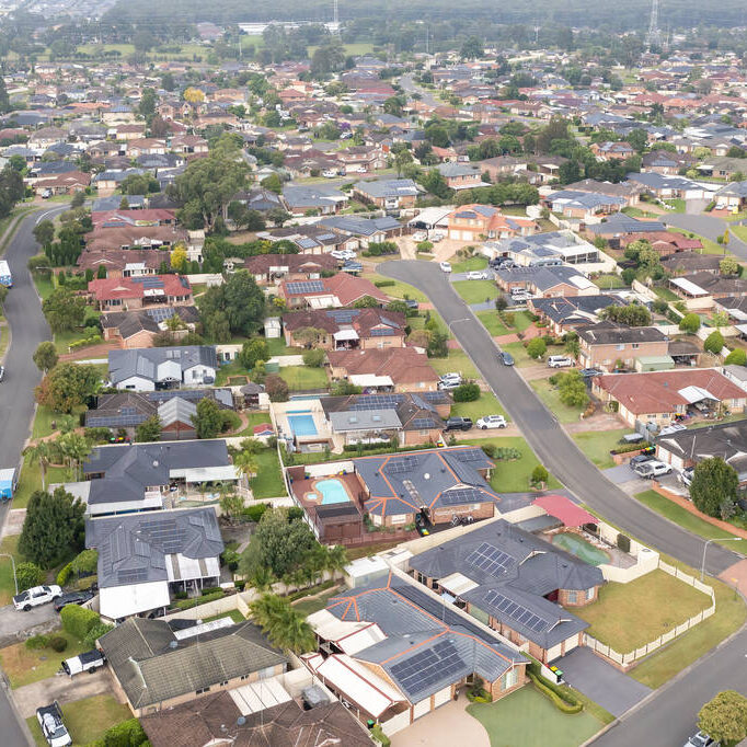 stock-photo-drone-aerial-photograph-high-density-residential-houses-suburb-glenmore-park Buying properties in Australia